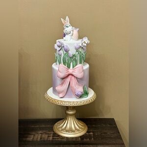 Elegant Pastel Bunny Cake with Pink Bow